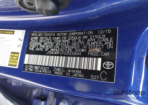 2016 Toyota Prius Three Touring from USA, damaged, VIN JTDKARFU1G3500844